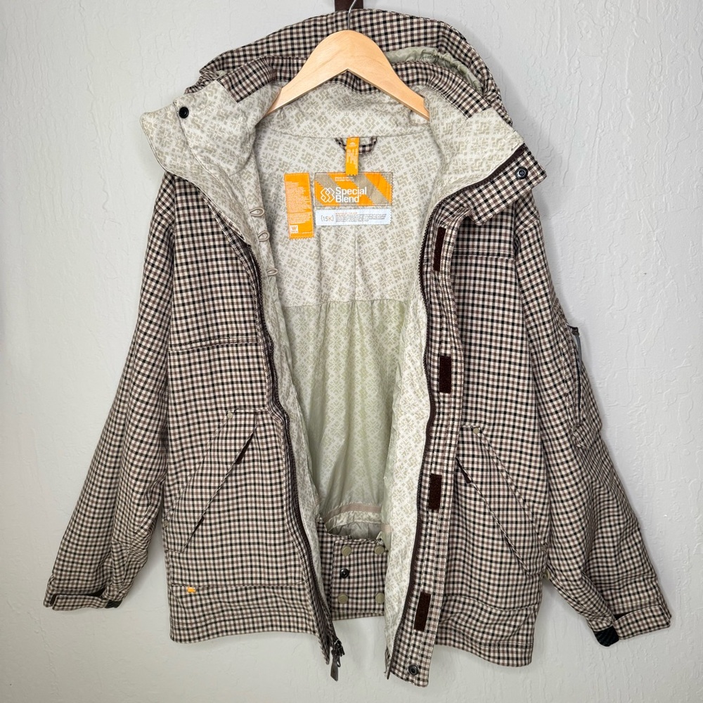 SPECIAL BLEND Men’s Checkered Snowboard Ski Jacket Waterproof Brown & Tan XS - Picture 4 of 15